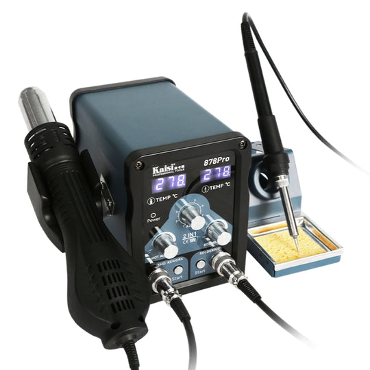 Kaisi 878Pro 2 in 1 Smart Sleep Lead-free Digital Display Hot Air Gun Soldering Iron Station, Plug:US Plug