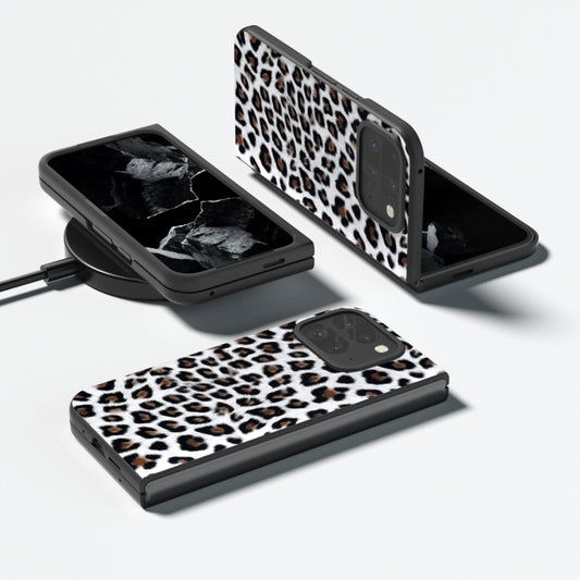 For Google Pixel 9 Pro Fold Black Frame Leopard Full Coverage Phone Case(Silver Leopard) by buy2fix