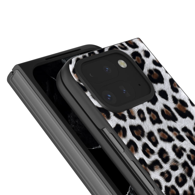 For Google Pixel 9 Pro Fold Black Frame Leopard Full Coverage Phone Case(Silver Leopard) by buy2fix