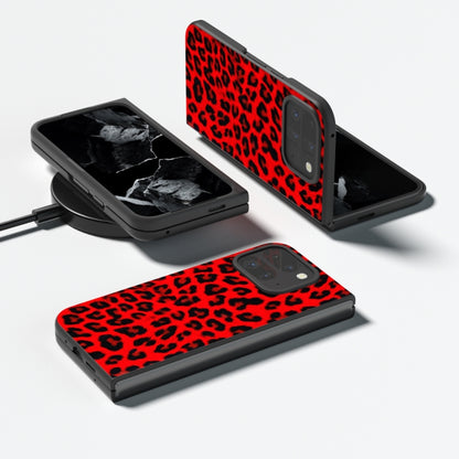 For Google Pixel 9 Pro Fold Black Frame Leopard Full Coverage Phone Case(Red Leopard) by buy2fix