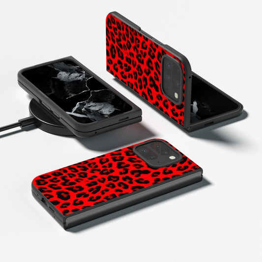 For Google Pixel 9 Pro Fold Black Frame Leopard Full Coverage Phone Case(Red Leopard) by buy2fix