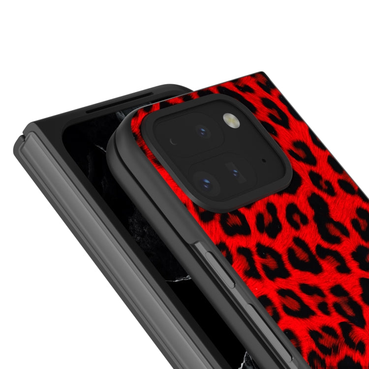 For Google Pixel 9 Pro Fold Black Frame Leopard Full Coverage Phone Case(Red Leopard) by buy2fix