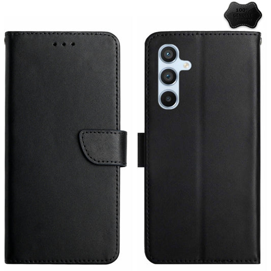 For Samsung Galaxy A16 5G HT02 Genuine Leather Fingerprint-proof Flip Phone Case(Black) - Galaxy Phone Cases by buy2fix | Online Shopping UK | buy2fix