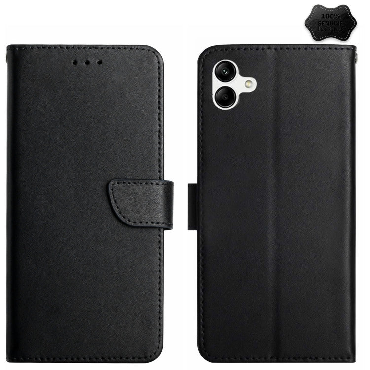 For Samsung Galaxy A06 4G HT02 Genuine Leather Fingerprint-proof Flip Phone Case(Black) - Galaxy Phone Cases by buy2fix | Online Shopping UK | buy2fix