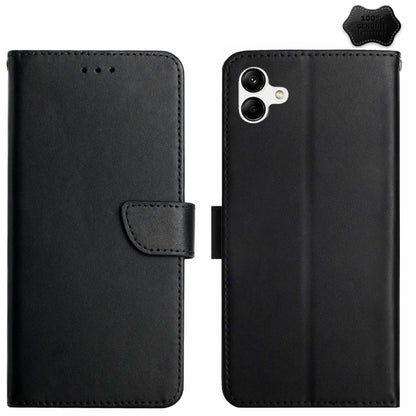 For Samsung Galaxy A06 4G HT02 Genuine Leather Fingerprint-proof Flip Phone Case(Black) - Galaxy Phone Cases by buy2fix | Online Shopping UK | buy2fix