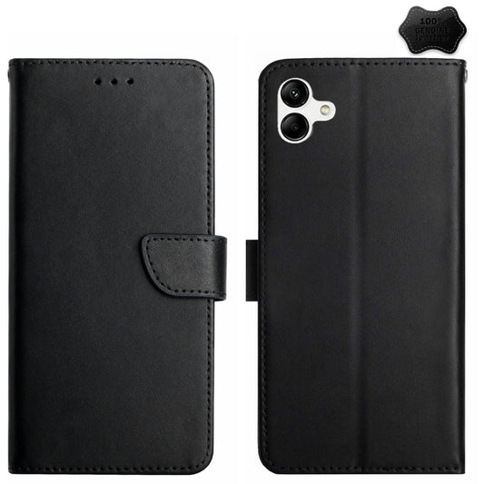 For Samsung Galaxy A06 4G HT02 Genuine Leather Fingerprint-proof Flip Phone Case(Black) - Galaxy Phone Cases by buy2fix | Online Shopping UK | buy2fix