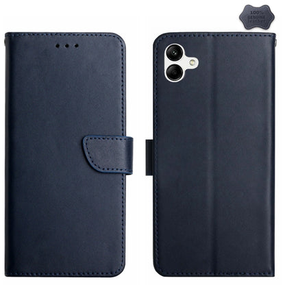For Samsung Galaxy A06 4G HT02 Genuine Leather Fingerprint-proof Flip Phone Case(Blue) - Galaxy Phone Cases by buy2fix | Online Shopping UK | buy2fix