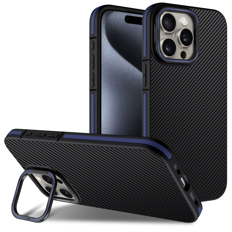 For iPhone 16 Pro Max Carbon Fiber Texture Lens Holder TPU Phone Case(Blue) by buy2fix