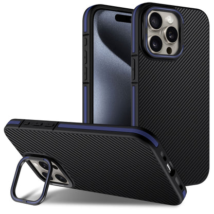 For iPhone 16 Pro Max Carbon Fiber Texture Lens Holder TPU Phone Case(Blue) by buy2fix