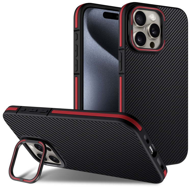 For iPhone 16 Pro Max Carbon Fiber Texture Lens Holder TPU Phone Case(Red) by buy2fix