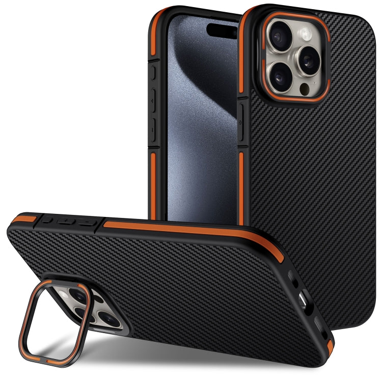 For iPhone 16 Pro Max Carbon Fiber Texture Lens Holder TPU Phone Case(Orange) by buy2fix
