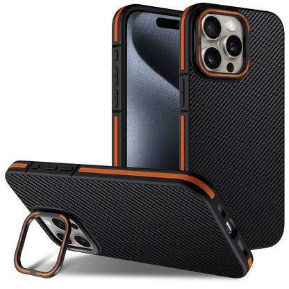 For iPhone 16 Pro Max Carbon Fiber Texture Lens Holder TPU Phone Case(Orange) by buy2fix