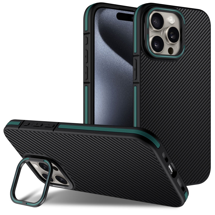 For iPhone 16 Pro Max Carbon Fiber Texture Lens Holder TPU Phone Case(Green) by buy2fix