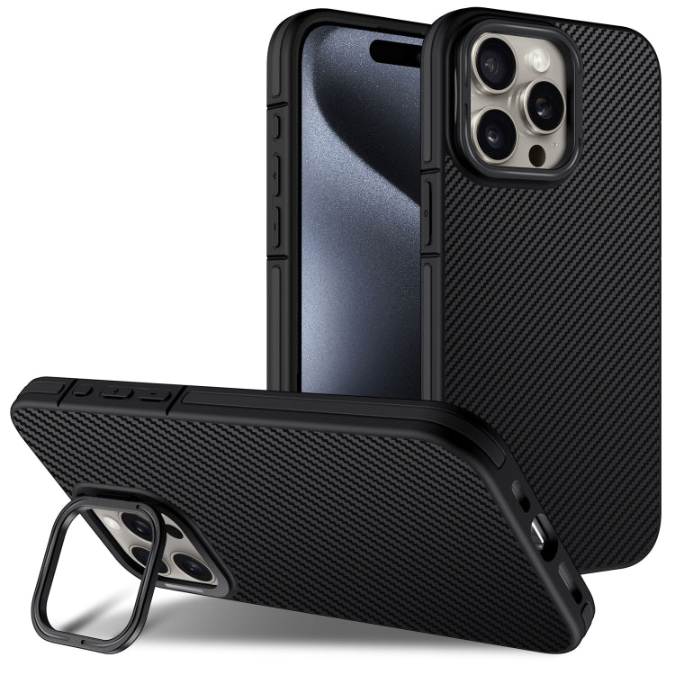 For iPhone 16 Pro Max Carbon Fiber Texture Lens Holder TPU Phone Case(Black) by buy2fix
