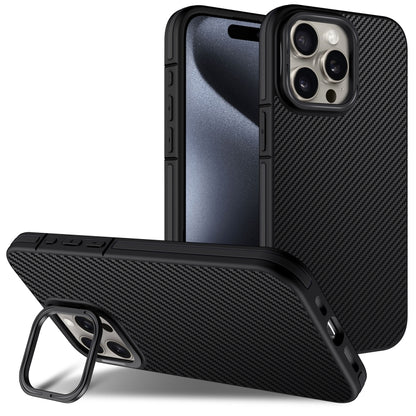 For iPhone 16 Pro Max Carbon Fiber Texture Lens Holder TPU Phone Case(Black) by buy2fix