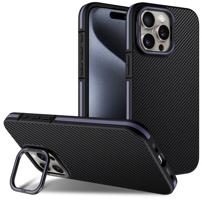 For iPhone 16 Pro Max Carbon Fiber Texture Lens Holder TPU Phone Case(Purple) by buy2fix