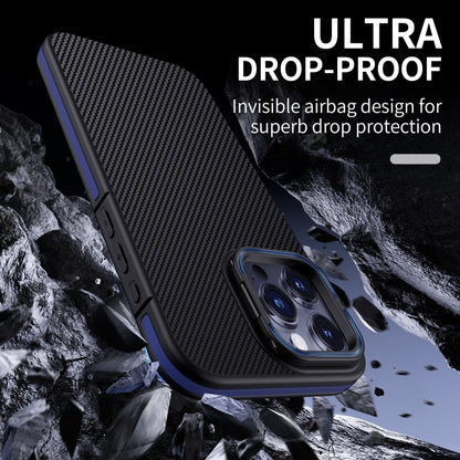 For iPhone 16 Pro Max Carbon Fiber Texture Lens Holder TPU Phone Case(Blue) by buy2fix