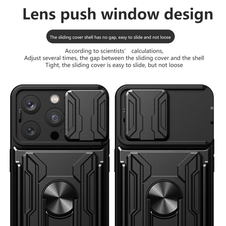 For iPhone 15 Pro Sliding Camshield TPU+PC Phone Case with Card Slot(Grey) - iPhone 15 Pro Cases by buy2fix | Online Shopping UK | buy2fix