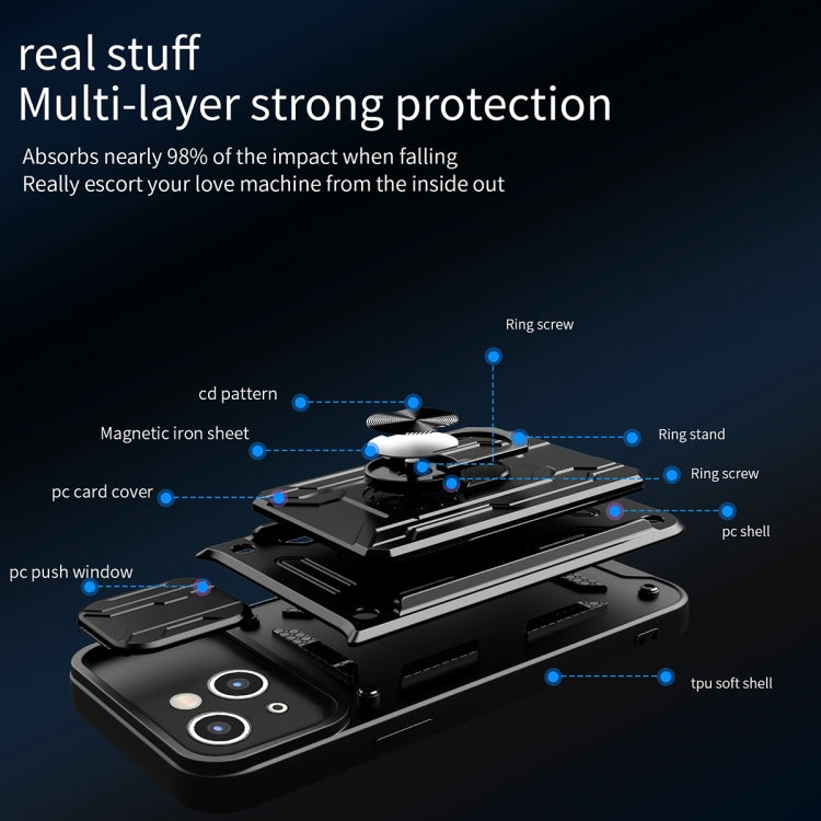 For iPhone 15 Plus Sliding Camshield TPU+PC Phone Case with Card Slot(Black) - iPhone 15 Plus Cases by buy2fix | Online Shopping UK | buy2fix