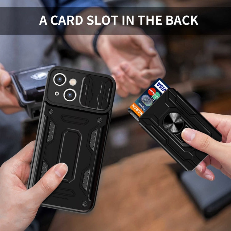 For iPhone 15 Plus Sliding Camshield TPU+PC Phone Case with Card Slot(Black) - iPhone 15 Plus Cases by buy2fix | Online Shopping UK | buy2fix