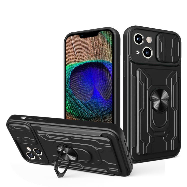 For iPhone 15 Sliding Camshield TPU+PC Phone Case with Card Slot(Black) - iPhone 15 Cases by buy2fix | Online Shopping UK | buy2fix