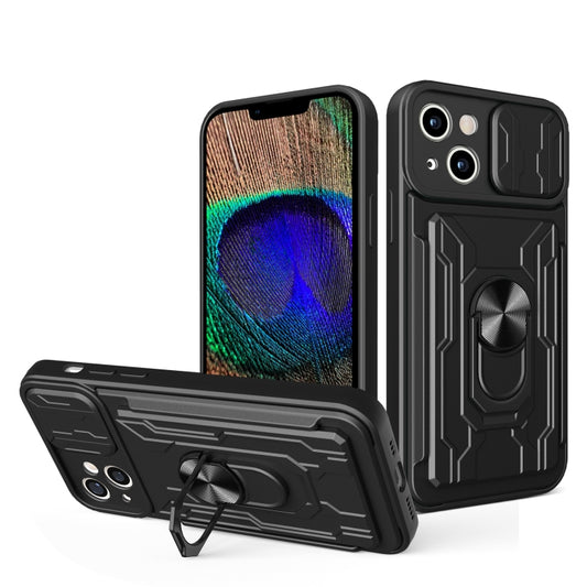 For iPhone 15 Sliding Camshield TPU+PC Phone Case with Card Slot(Black) - iPhone 15 Cases by buy2fix | Online Shopping UK | buy2fix