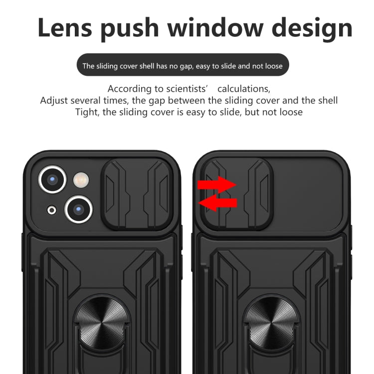 For iPhone 15 Sliding Camshield TPU+PC Phone Case with Card Slot(Black) - iPhone 15 Cases by buy2fix | Online Shopping UK | buy2fix