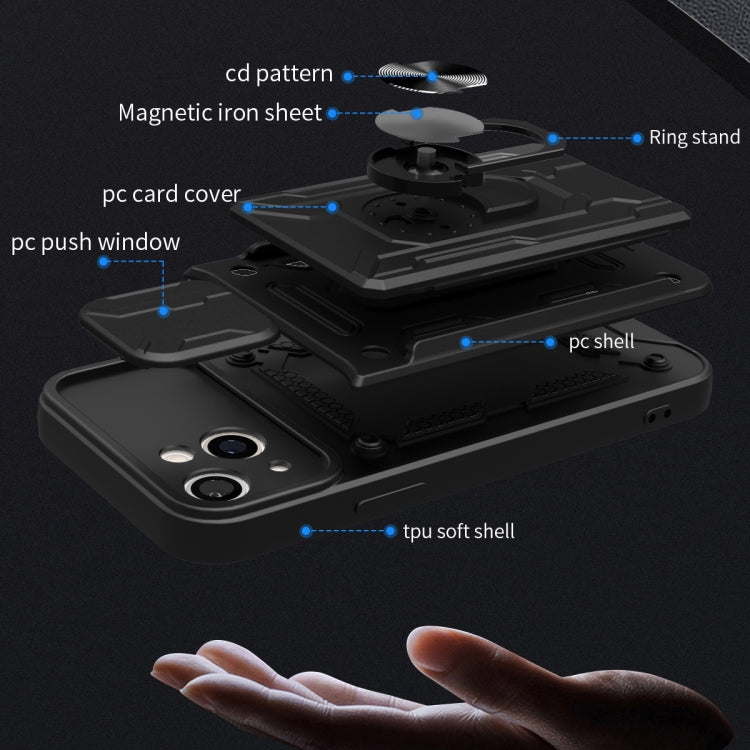 For iPhone 15 Sliding Camshield TPU+PC Phone Case with Card Slot(Black) - iPhone 15 Cases by buy2fix | Online Shopping UK | buy2fix