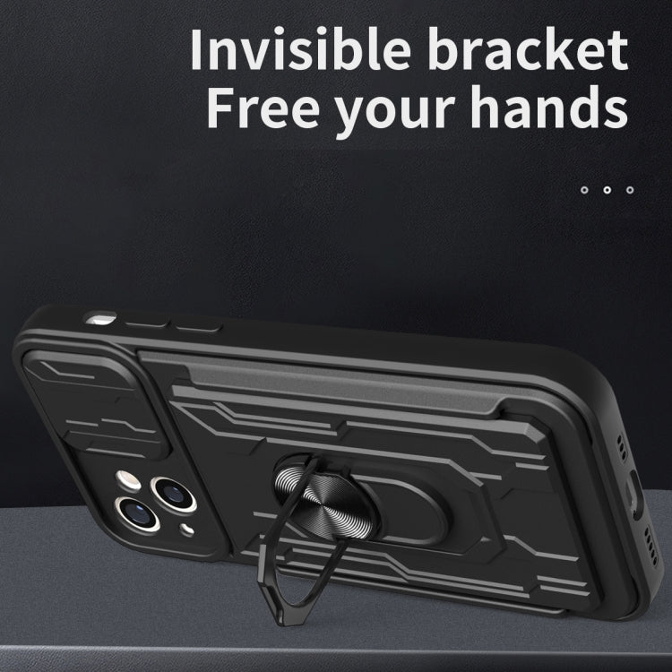 For iPhone 15 Sliding Camshield TPU+PC Phone Case with Card Slot(Black) - iPhone 15 Cases by buy2fix | Online Shopping UK | buy2fix