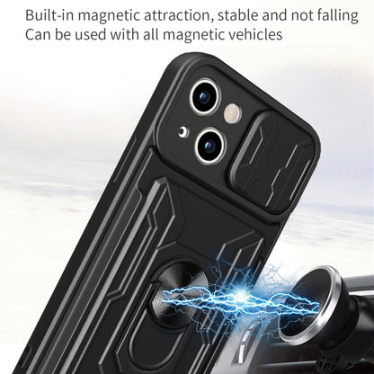 For iPhone 15 Sliding Camshield TPU+PC Phone Case with Card Slot(Black) - iPhone 15 Cases by buy2fix | Online Shopping UK | buy2fix