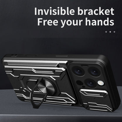 For iPhone 16 Pro Max Sliding Camshield TPU+PC Phone Case with Card Slot(Black) by buy2fix