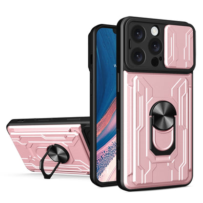 For iPhone 16 Pro Max Sliding Camshield TPU+PC Phone Case with Card Slot(Rose Gold) by buy2fix