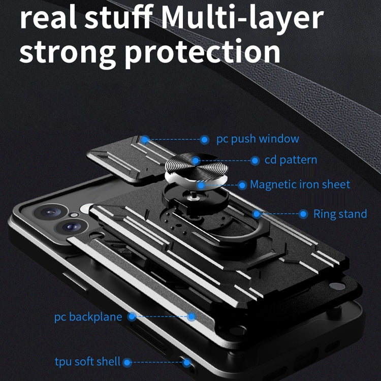 For iPhone 16 Sliding Camshield TPU+PC Phone Case with Card Slot(Black) by buy2fix