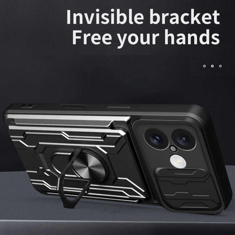 For iPhone 16 Sliding Camshield TPU+PC Phone Case with Card Slot(Black) by buy2fix