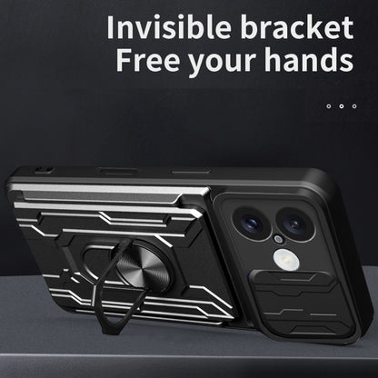 For iPhone 16 Sliding Camshield TPU+PC Phone Case with Card Slot(Black) by buy2fix