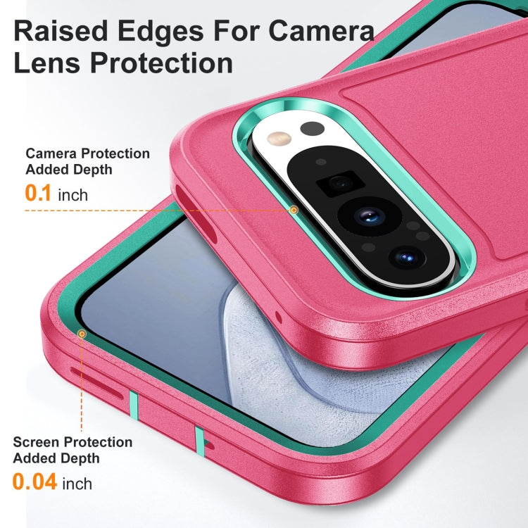 For Google Pixel 9 Pro Rugged PC + Silicone Phone Case with Holder(Rose Red+Light Green) by buy2fix