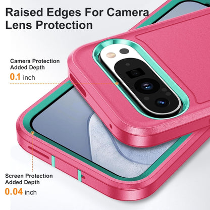 For Google Pixel 9 Pro Rugged PC + Silicone Phone Case with Holder(Rose Red+Light Green) by buy2fix