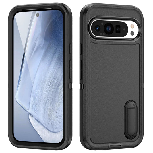 For Google Pixel 9 Pro Rugged PC + Silicone Phone Case with Holder(Black) by buy2fix