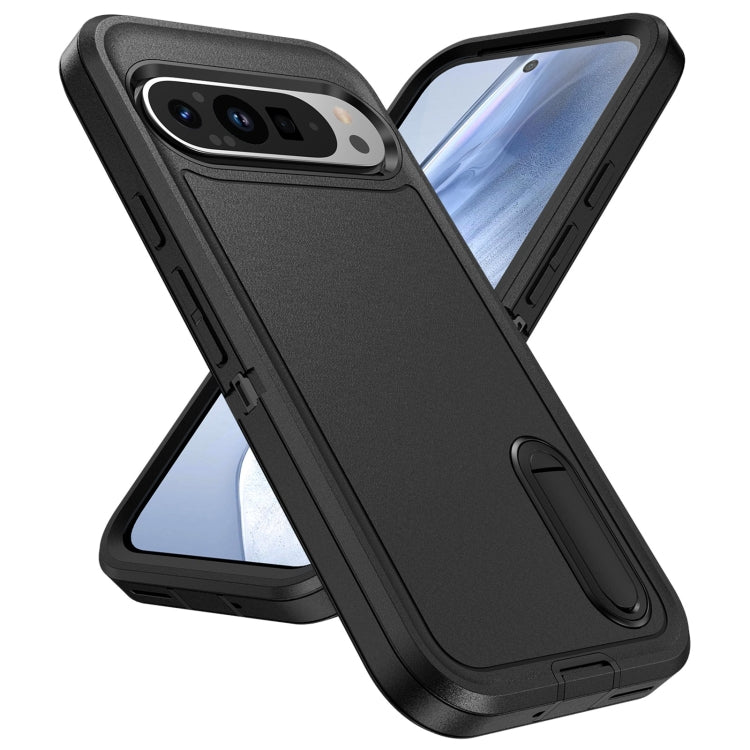 For Google Pixel 9 Pro Rugged PC + Silicone Phone Case with Holder(Black) by buy2fix