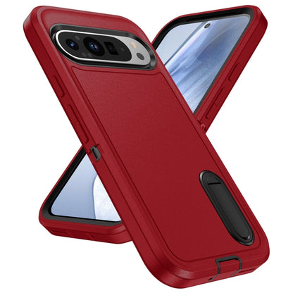 For Google Pixel 9 Pro Rugged PC + Silicone Phone Case with Holder(Red+Black) by buy2fix