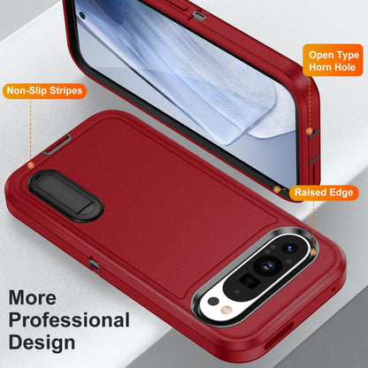 For Google Pixel 9 Pro Rugged PC + Silicone Phone Case with Holder(Red+Black) by buy2fix