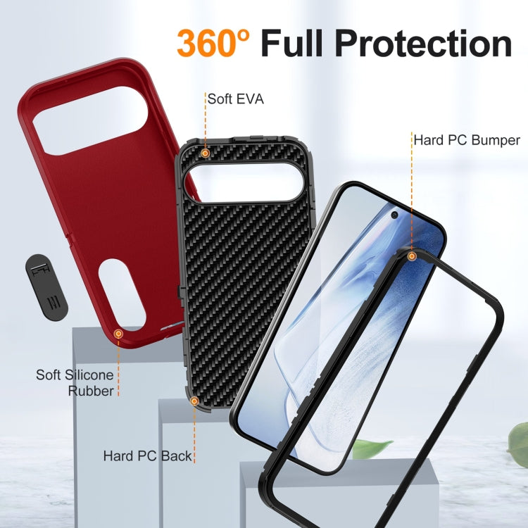 For Google Pixel 9 Pro Rugged PC + Silicone Phone Case with Holder(Red+Black) by buy2fix