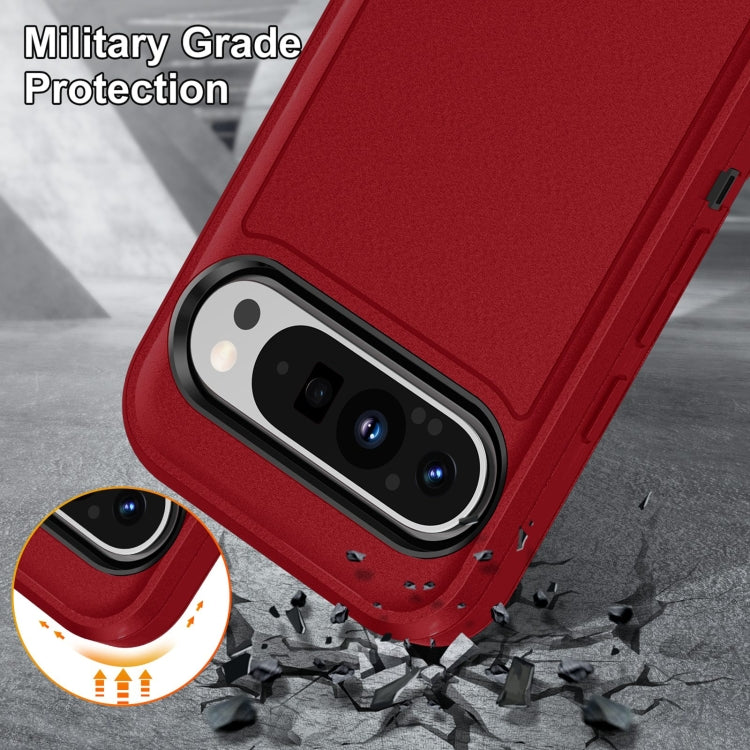 For Google Pixel 9 Pro Rugged PC + Silicone Phone Case with Holder(Red+Black) by buy2fix