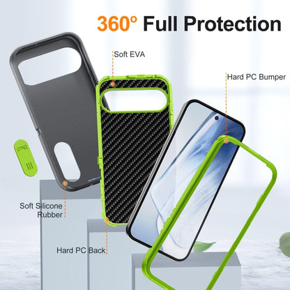 For Google Pixel 9 Pro Rugged PC + Silicone Phone Case with Holder(Grey+Fresh Green) by buy2fix