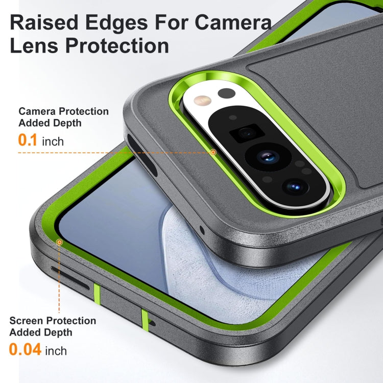 For Google Pixel 9 Pro Rugged PC + Silicone Phone Case with Holder(Grey+Fresh Green) by buy2fix