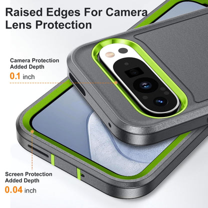 For Google Pixel 9 Pro Rugged PC + Silicone Phone Case with Holder(Grey+Fresh Green) by buy2fix