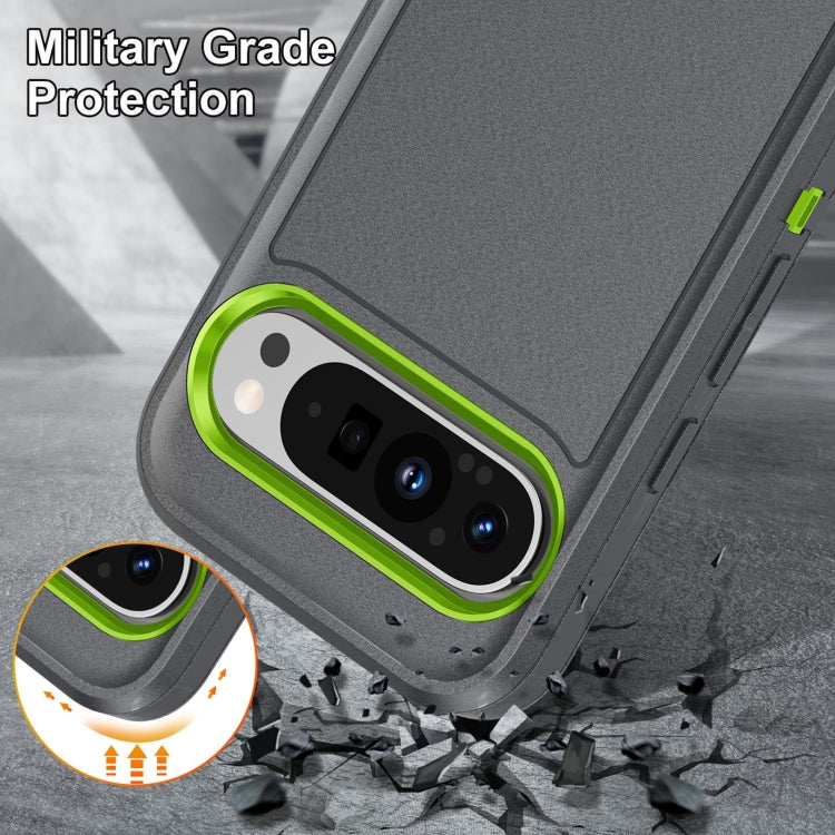 For Google Pixel 9 Pro Rugged PC + Silicone Phone Case with Holder(Grey+Fresh Green) by buy2fix