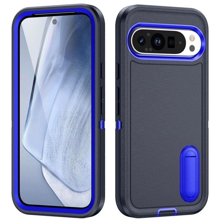 For Google Pixel 9 Pro Rugged PC + Silicone Phone Case with Holder(Dark Blue+Royal Blue) by buy2fix