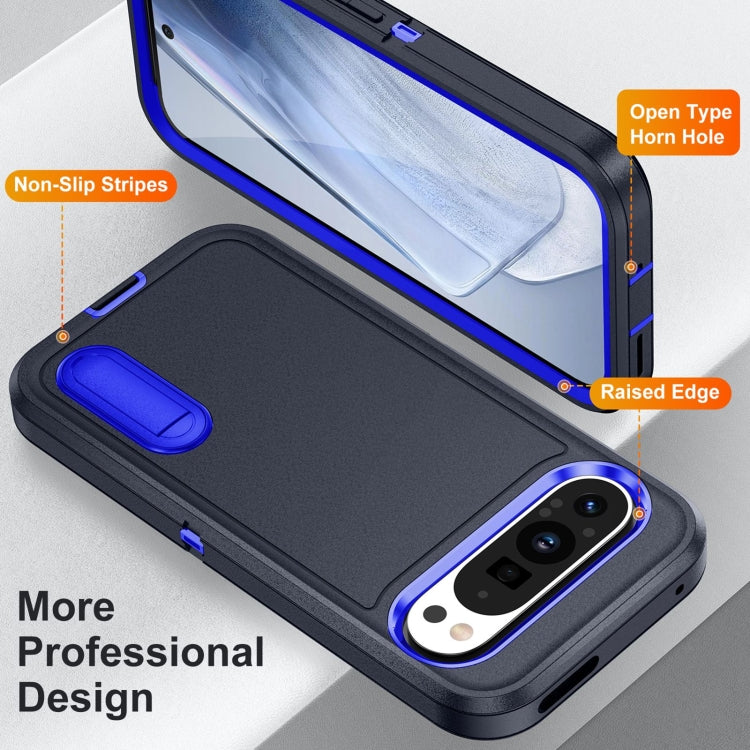 For Google Pixel 9 Pro Rugged PC + Silicone Phone Case with Holder(Dark Blue+Royal Blue) by buy2fix