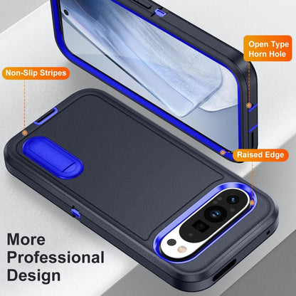For Google Pixel 9 Pro Rugged PC + Silicone Phone Case with Holder(Dark Blue+Royal Blue) by buy2fix
